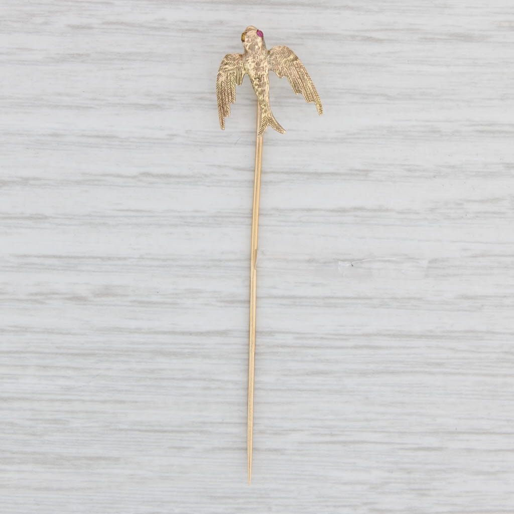 Light Gray Antique Bird Stickpin 14k Bird 10k Pin Yellow Gold As Is