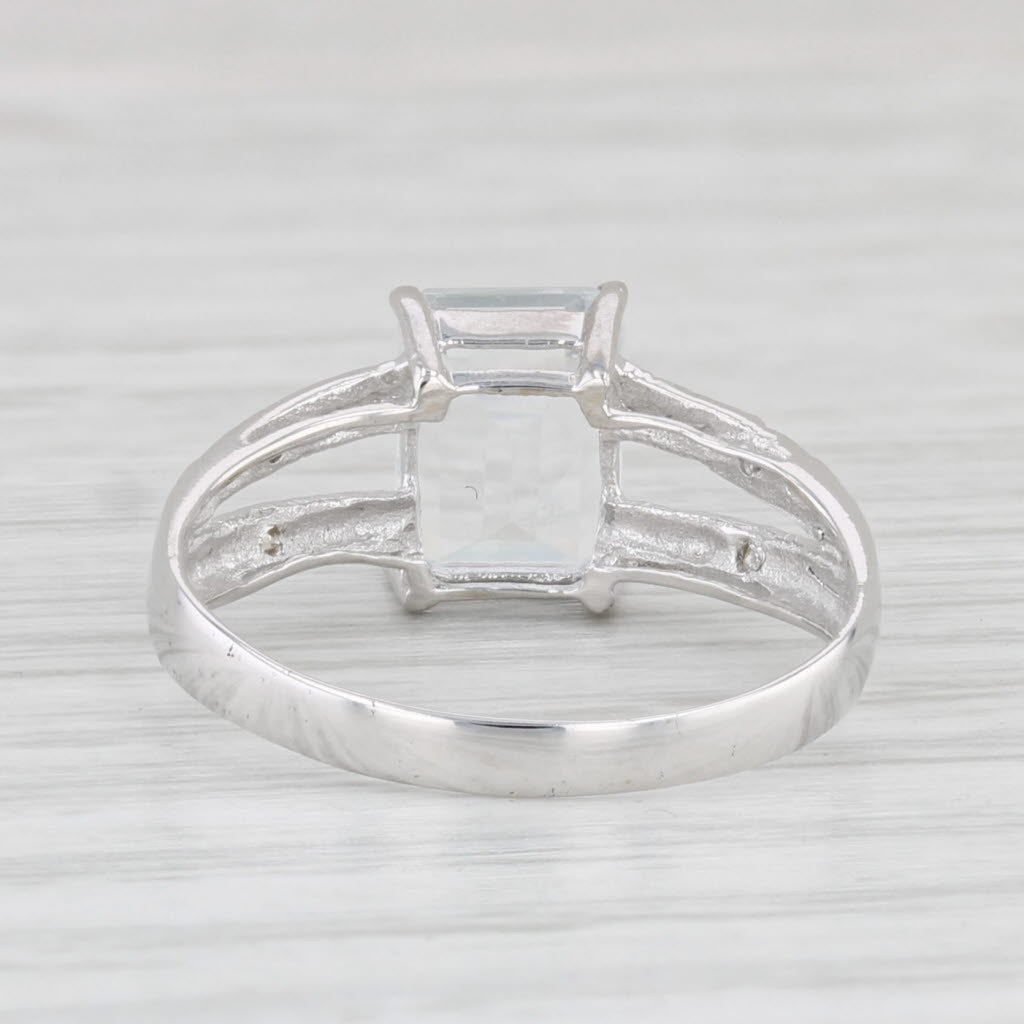 Light Gray 1.40ct Emerald Cut Goshenite Diamond Ring 10k White Gold Size 6.75