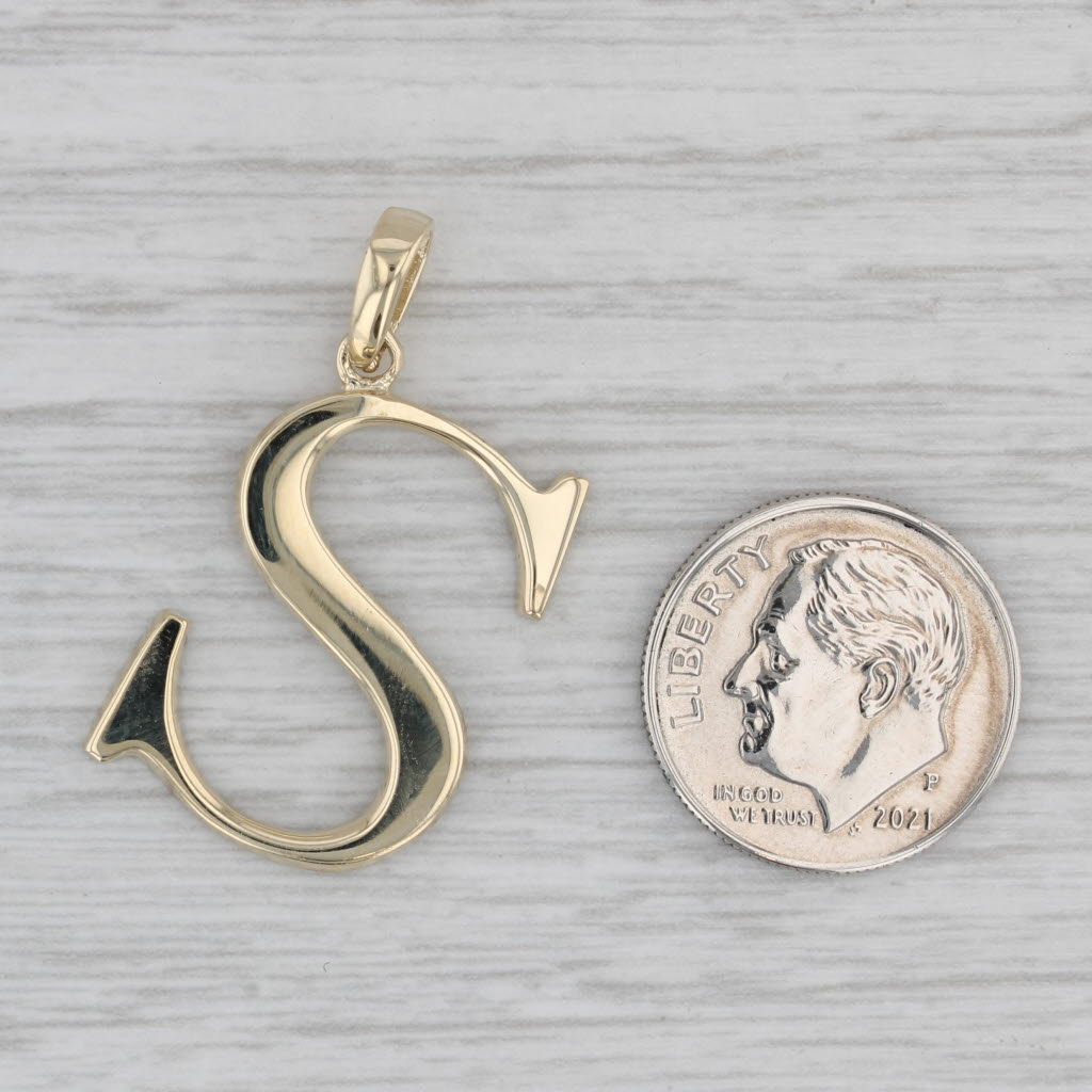 Gray Large Letter Initial S Pendant 14k Yellow Gold