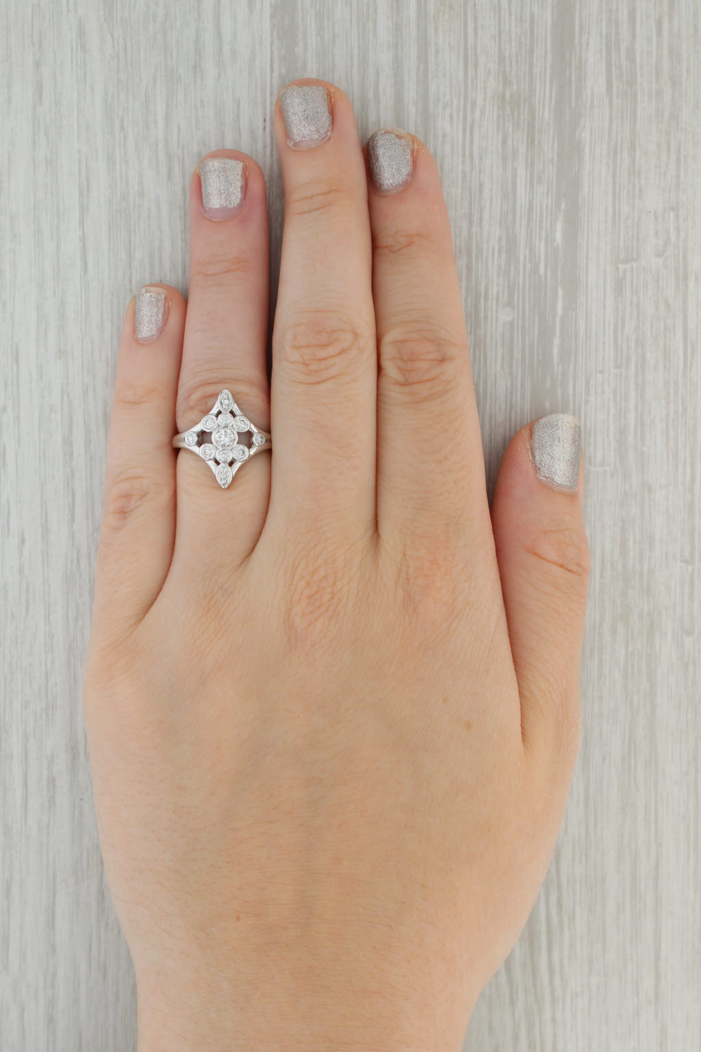 Tan 0.50ctw Diamond Cluster Ring 14k White Gold Size 7