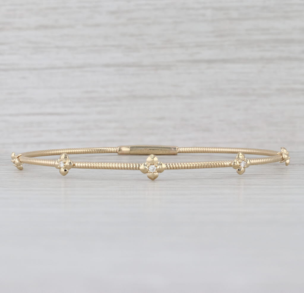 New Diamond Flower Flexible Bangle Bracelet 14k Yellow Gold 6.75"