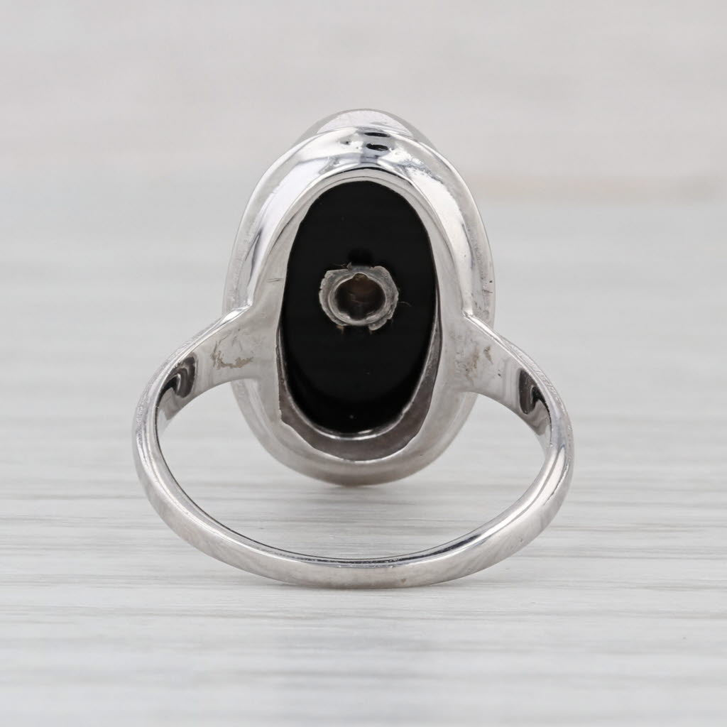Vintage Onyx Diamond Signet Ring 10k White Gold Size 7.5