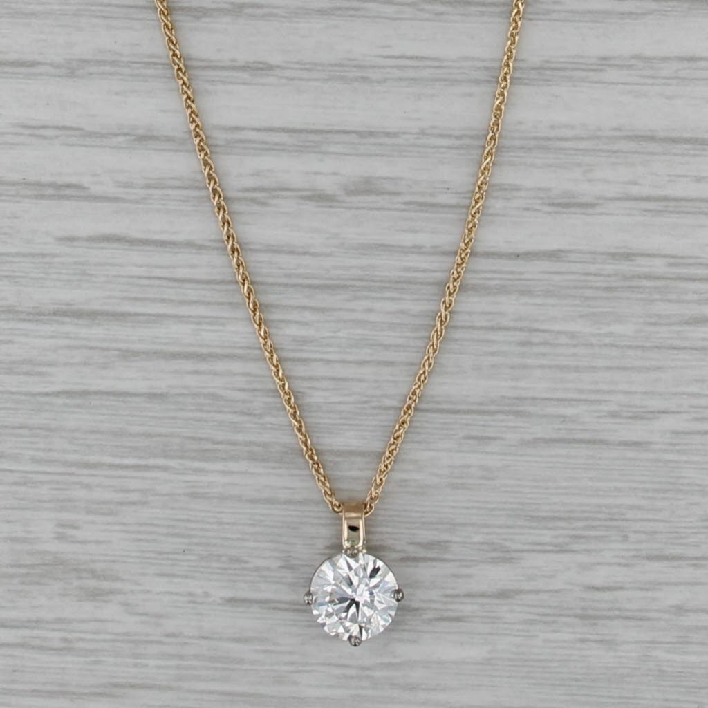 New 2.18ct Round Diamond Pendant Necklace 14k Gold 20" Wheat Chain GIA