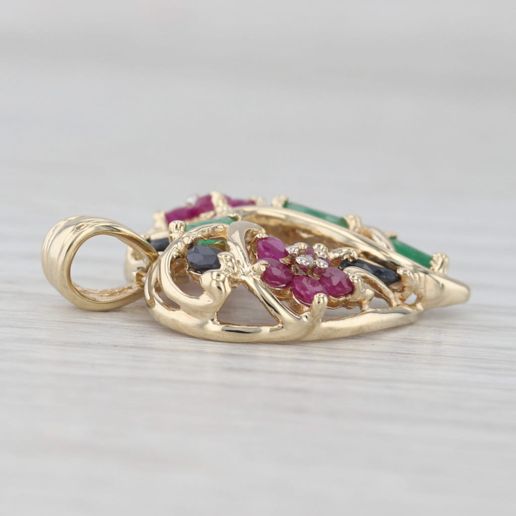 1.30ctw Ruby Emerald Sapphire Open Heart Pendant 10k Yellow Gold