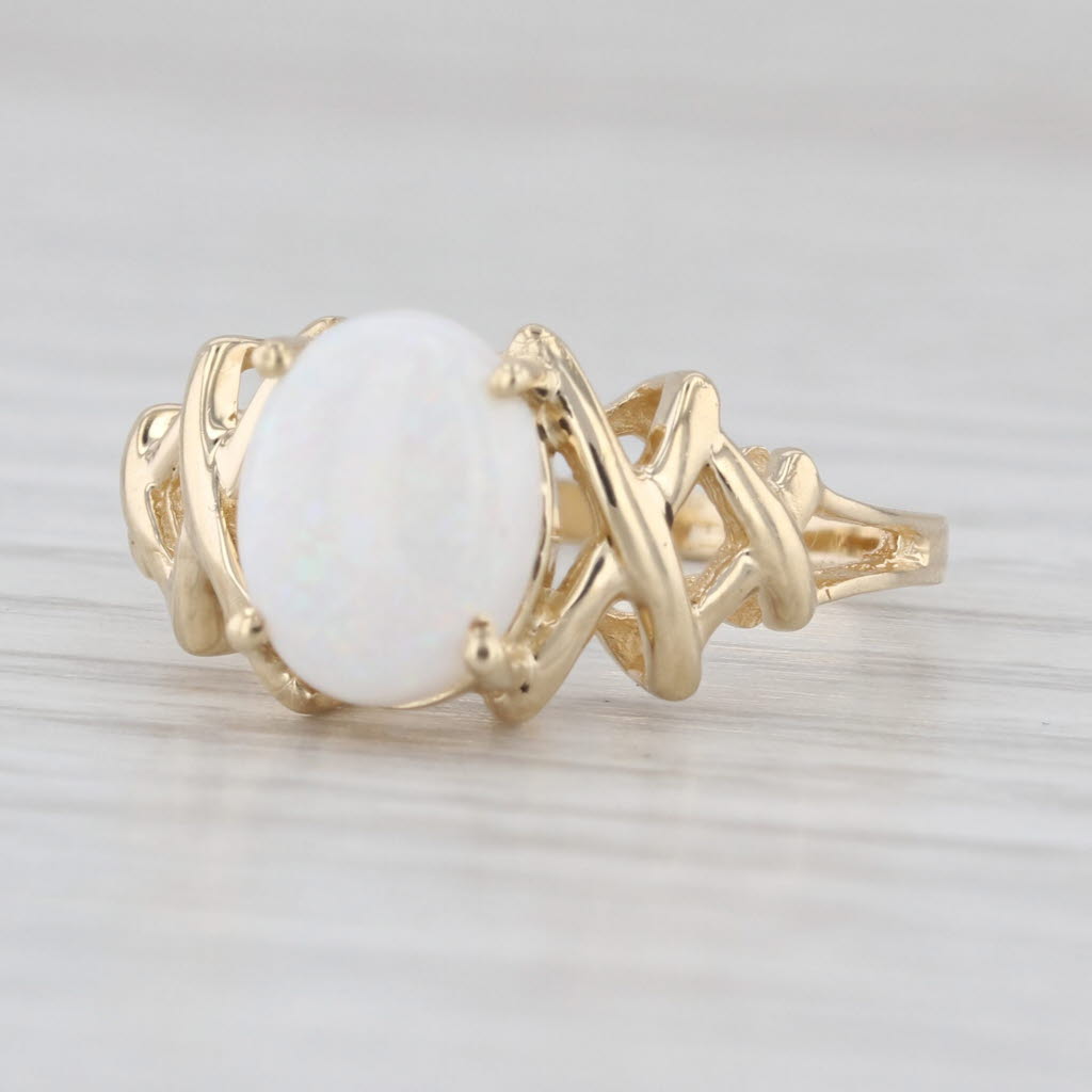 Oval Cabochon Opal Solitaire Ring 10k Yellow Gold Size 6.5