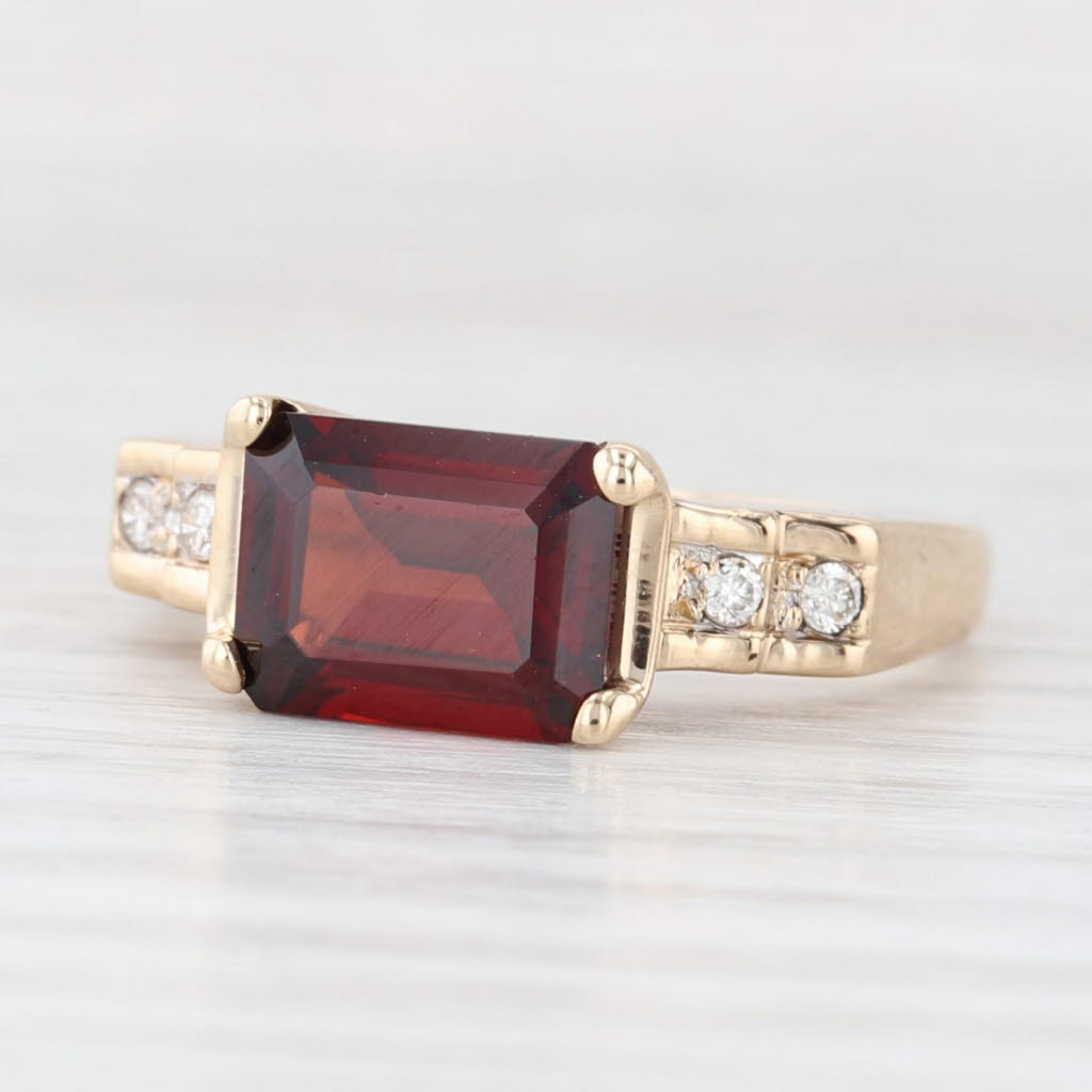Antique White 2.80ctw Emerald Cut Garnet Diamond Ring 14k Yellow Gold Size 7.5