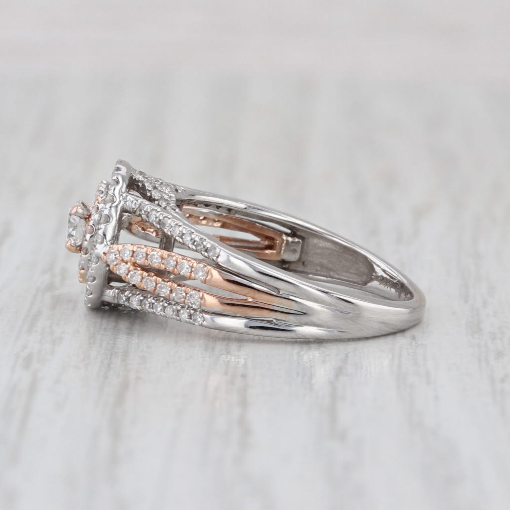 0.58ctw Diamond Halo Engagement Ring 14k White Rose Gold Size 7 Cathedral