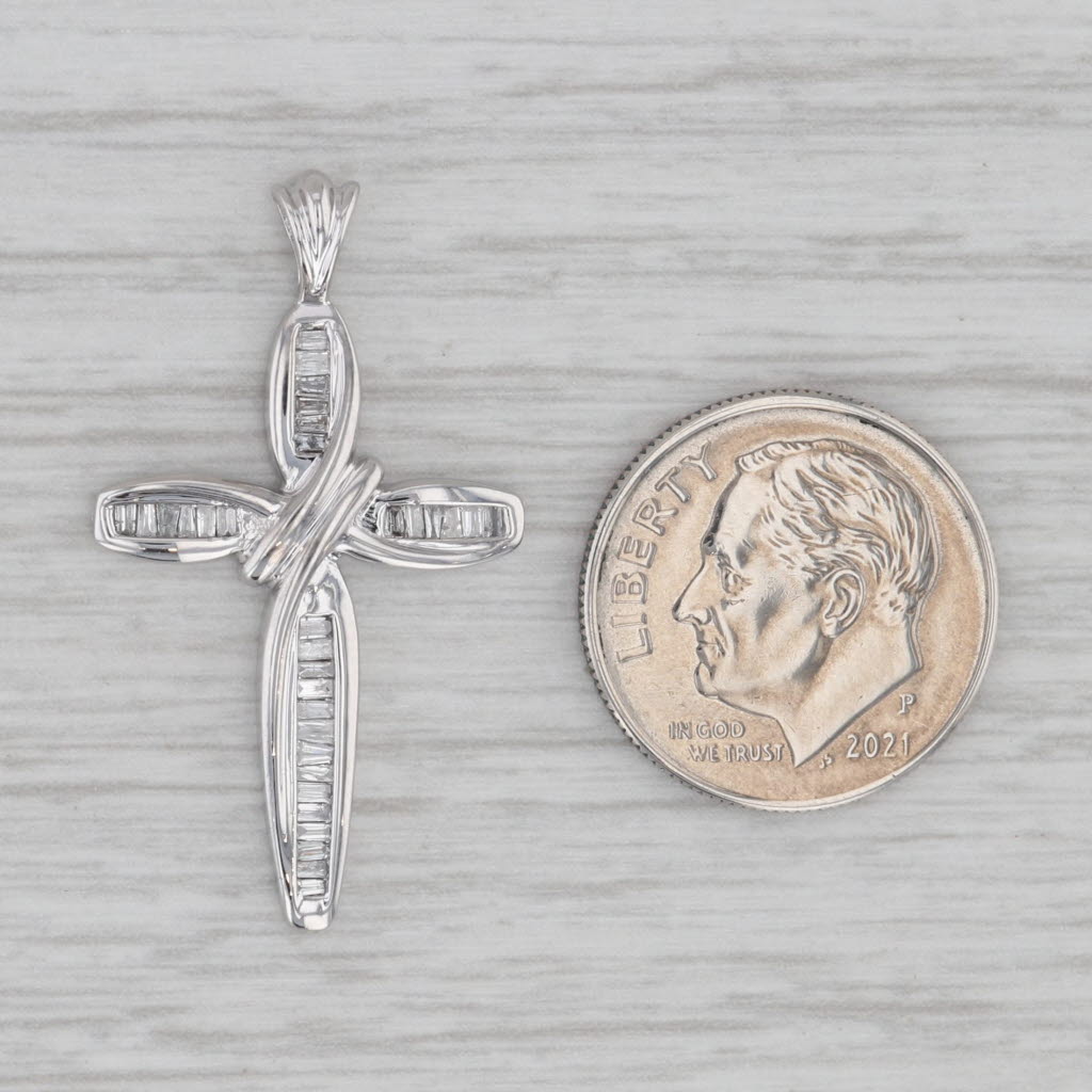 Gray 0.44ctw Diamond Cross Pendant 10k White Gold Religious Jewelry