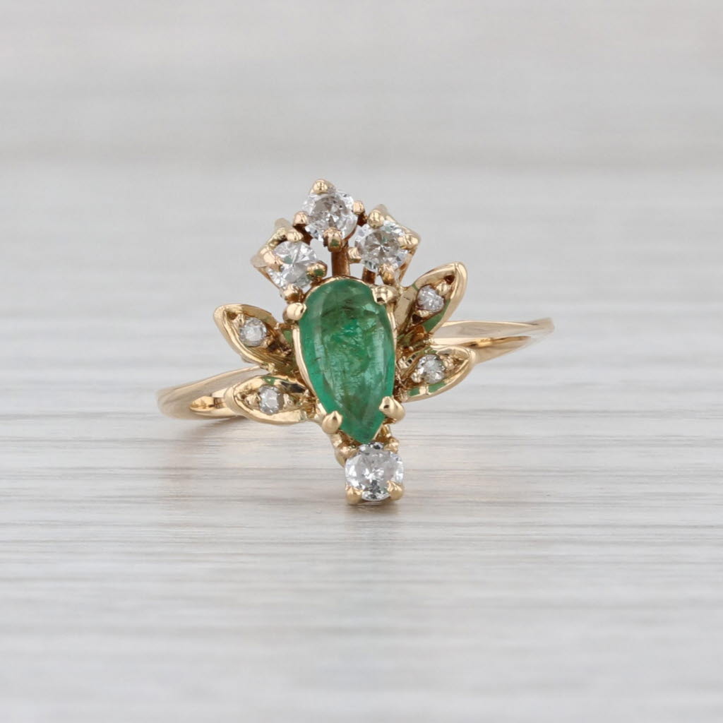 0.47ctw Pear Emerald Diamond Halo Ring 18k Yellow Gold Size 5