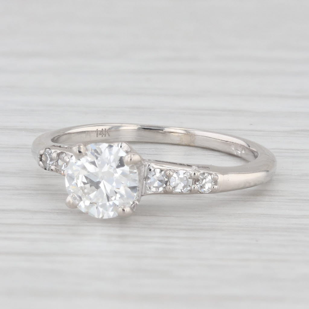 Light Gray Vintage 0.78ct Round Diamond Engagement Ring 14k White Gold Size 5.5 GIA