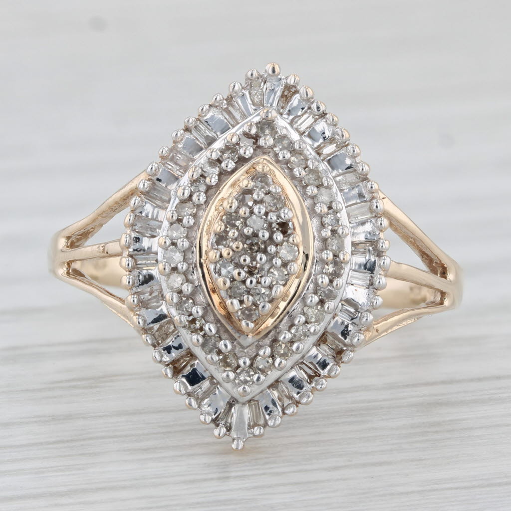 Light Gray 0.53ctw Diamond Cluster Marquise Ring 10k Yellow Gold Size 10.75