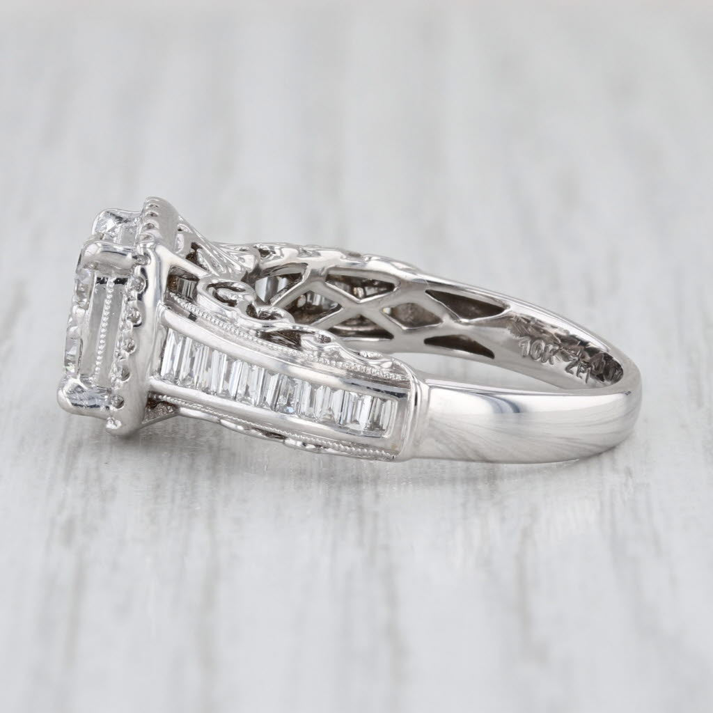 1.15ctw Diamond Halo Engagement Ring 10k White Gold Size 7.75