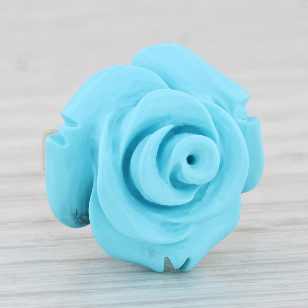 Light Gray Imitation Carved Turquoise Flower Ring 14k Yellow Gold Size 7.5 Statement