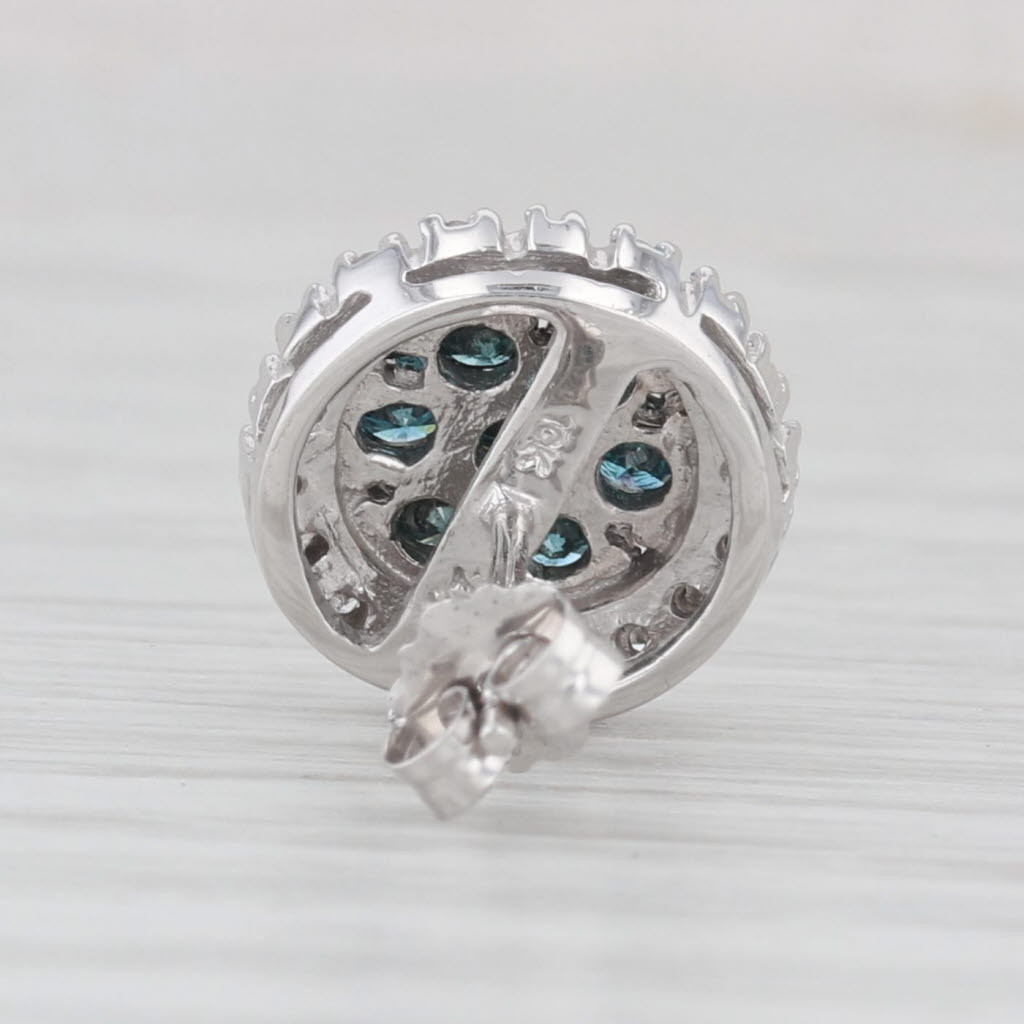 Light Gray Single 0.34ctw Teal & White Diamond Halo Stud Earring 10k White Gold