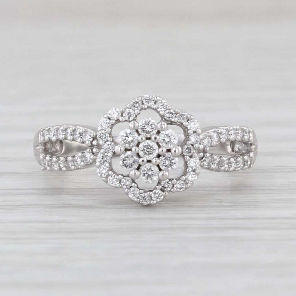 0.33ctw Diamond Cluster Engagement Ring 14k White Gold Size 5