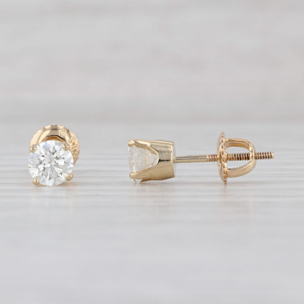 0.96ctw Round Diamond Solitaire Stud Earrings 14k Yellow Gold Screw Back Studs