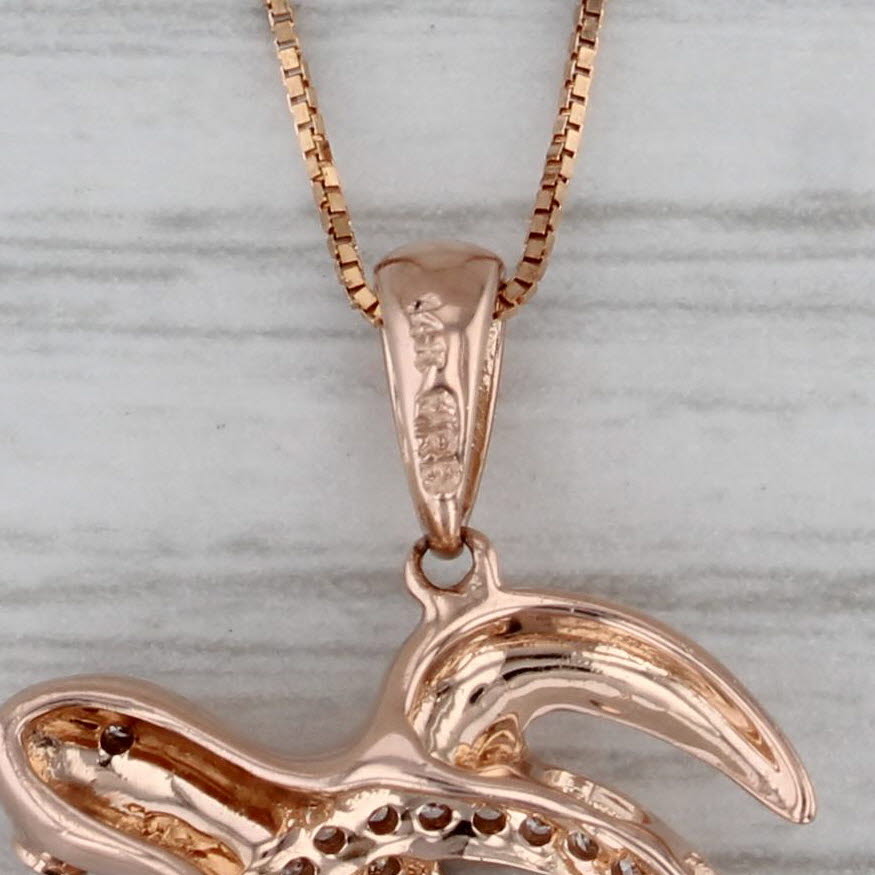 Gray Diamond Sea Turtle Pendant Necklace 14k Rose Gold 18.75" Box Chain