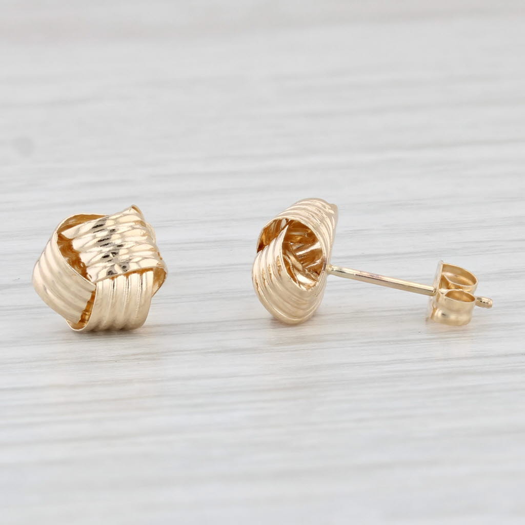 Light Gray Small Knot Stud Earrings 14k Yellow Gold