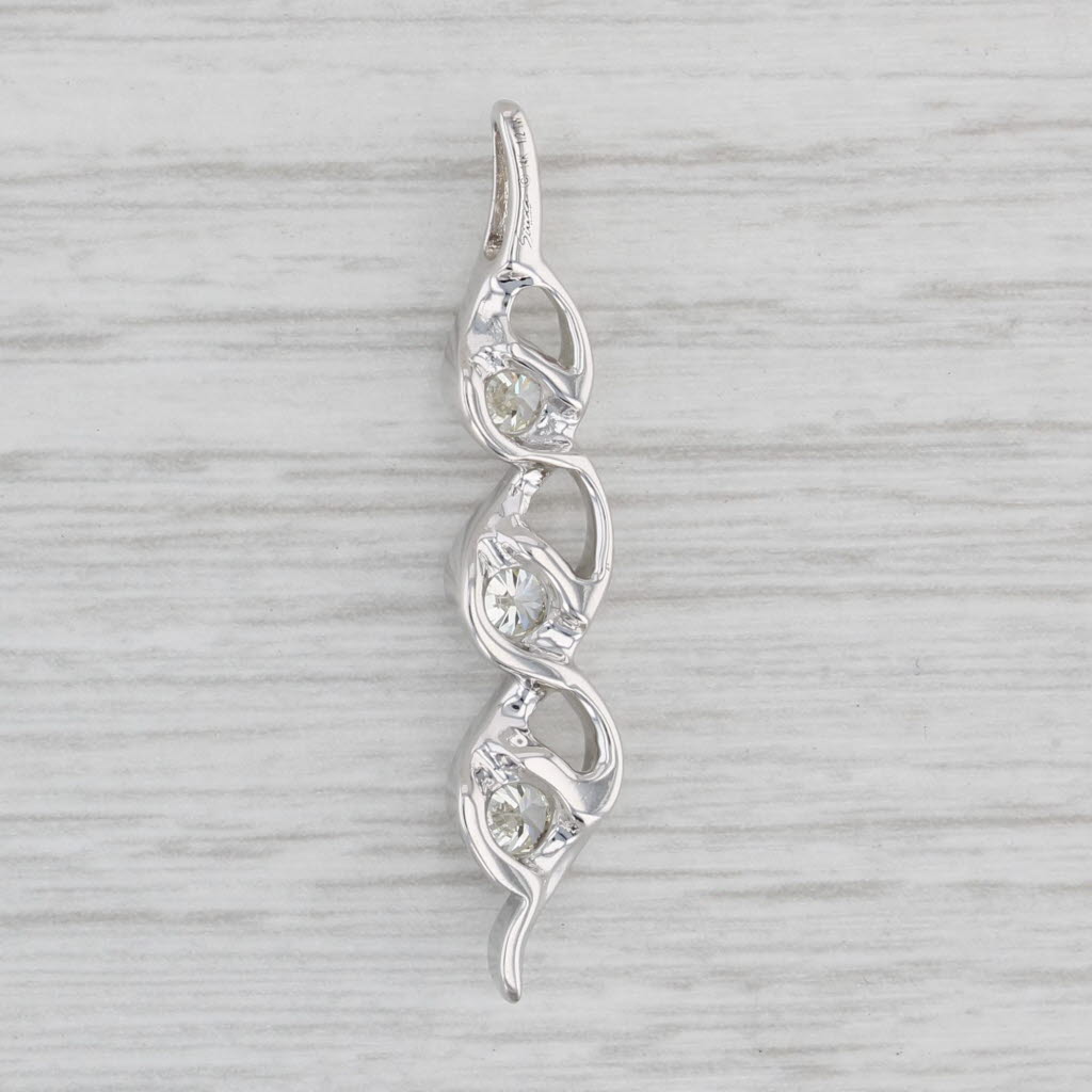 Light Gray 0.50ctw Diamond 3-Stone Journey Pendant 14k White Gold Twist Drop