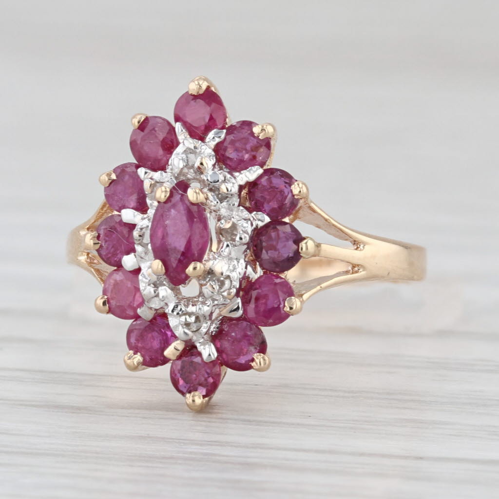 1.18ctw Ruby Diamond Halo Ring 10k Yellow Gold Size 6.25