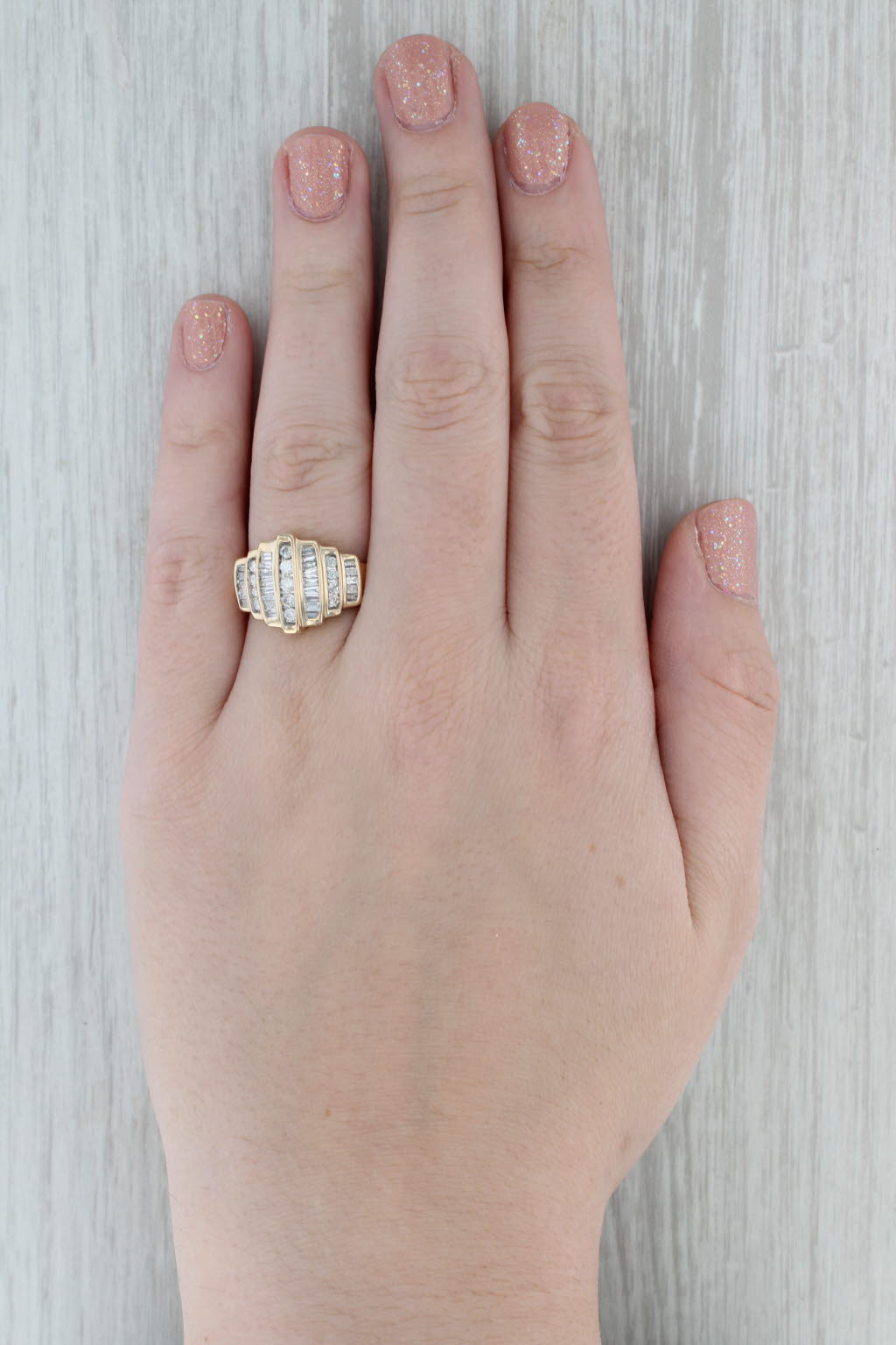Gray 0.80ctw Diamond Ring 14k Yellow Gold Size 7 Tiered Beveled