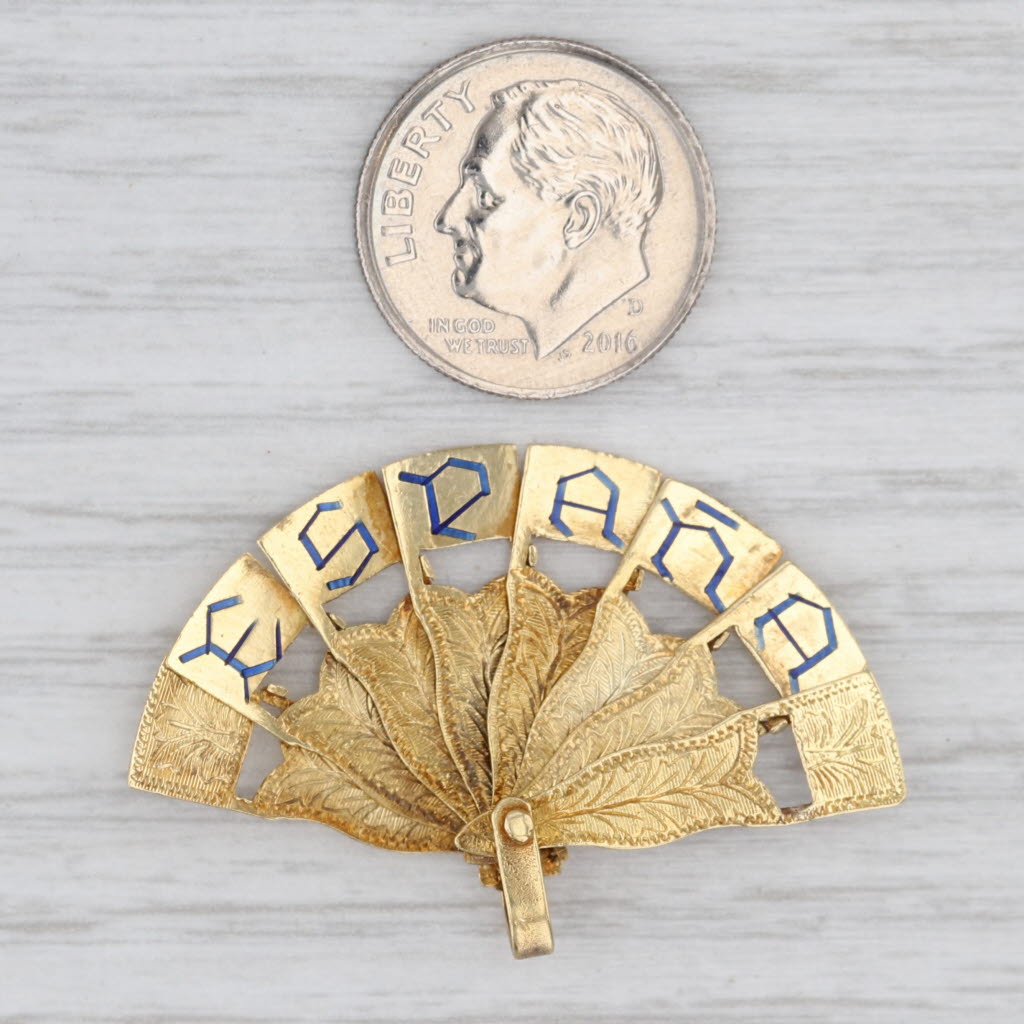 Light Gray Vintage Espana Fan Pendant 18k Yellow Gold Spain Souvenir Moving Parts Charm