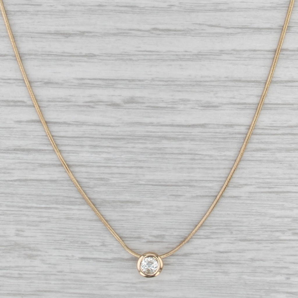 0.25ct Diamond Solitaire Pendant Necklace 14k Yellow Gold 18" Snake Chain