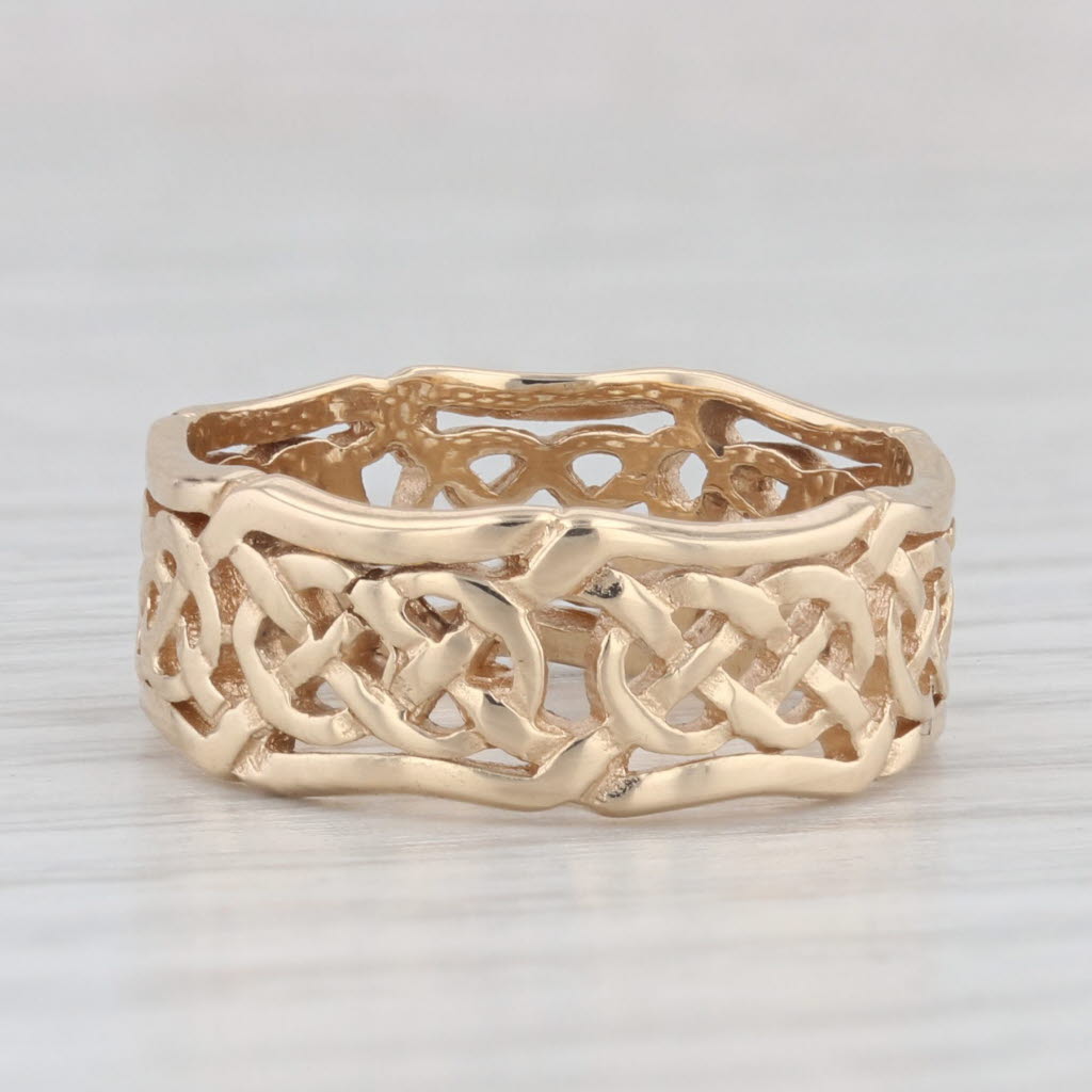 Light Gray Celtic Knot Pattern Ring 14k Yellow Gold Size 6.5 Band Wedding