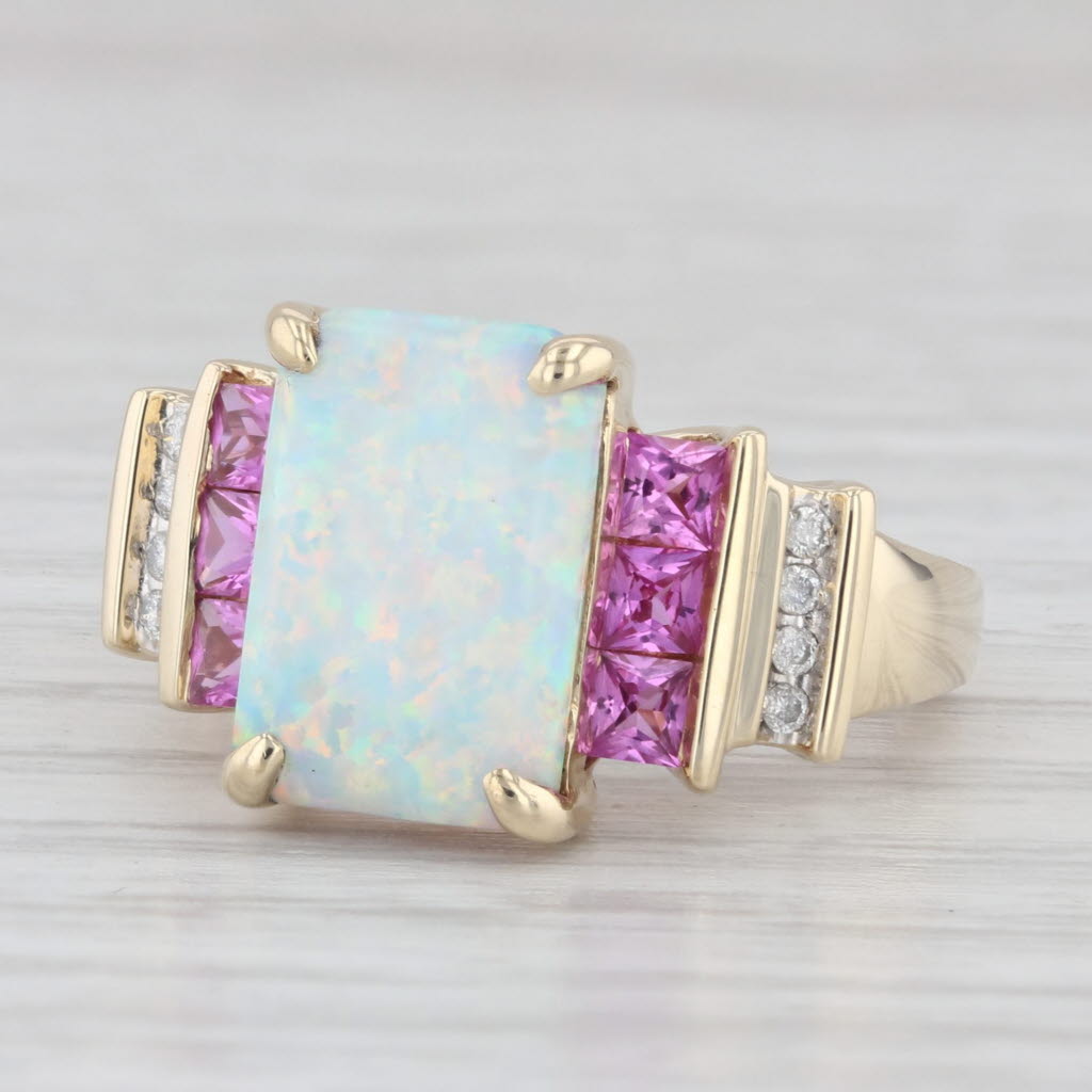 Light Gray Diamond Lab Created Opal Sapphire Ring 10k Yellow Gold Size 5.25