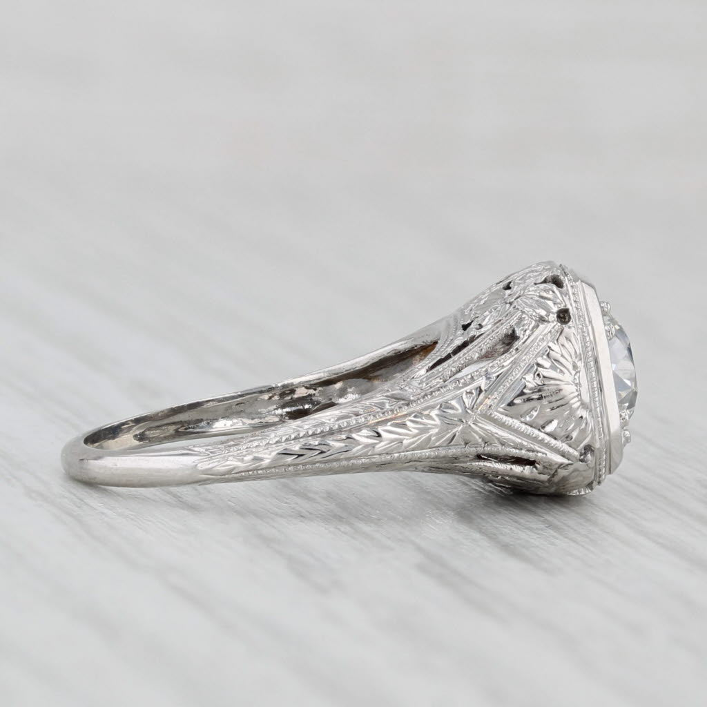 Light Gray Art Deco 1.08ct Old European Diamond Engagement Ring 18k Gold Floral Sz 5.25 GIA