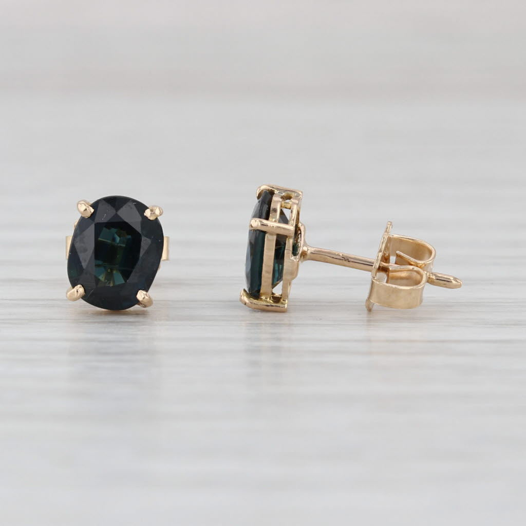 2ctw Oval Blue Sapphire Stud Earrings 14k Yellow Gold Solitaire Studs