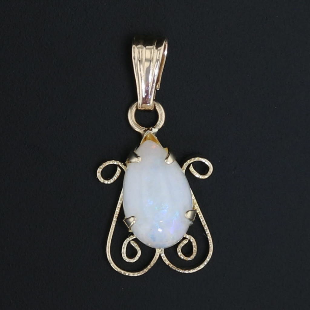 Black Pear Opal Solitaire Pendant 14k Yellow Gold