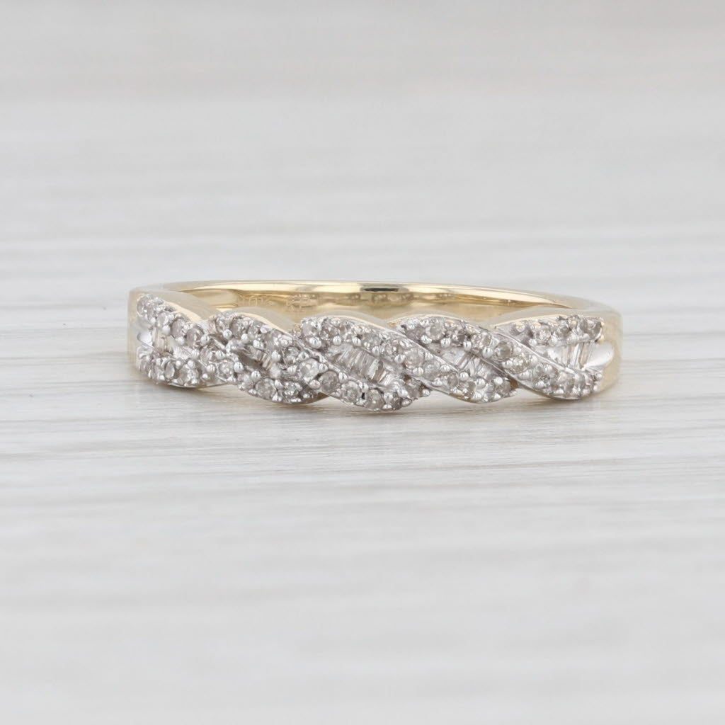 Light Gray 0.14ctw Diamond Twist Ring 10k Yellow Gold Wedding Anniversary Stackable Band