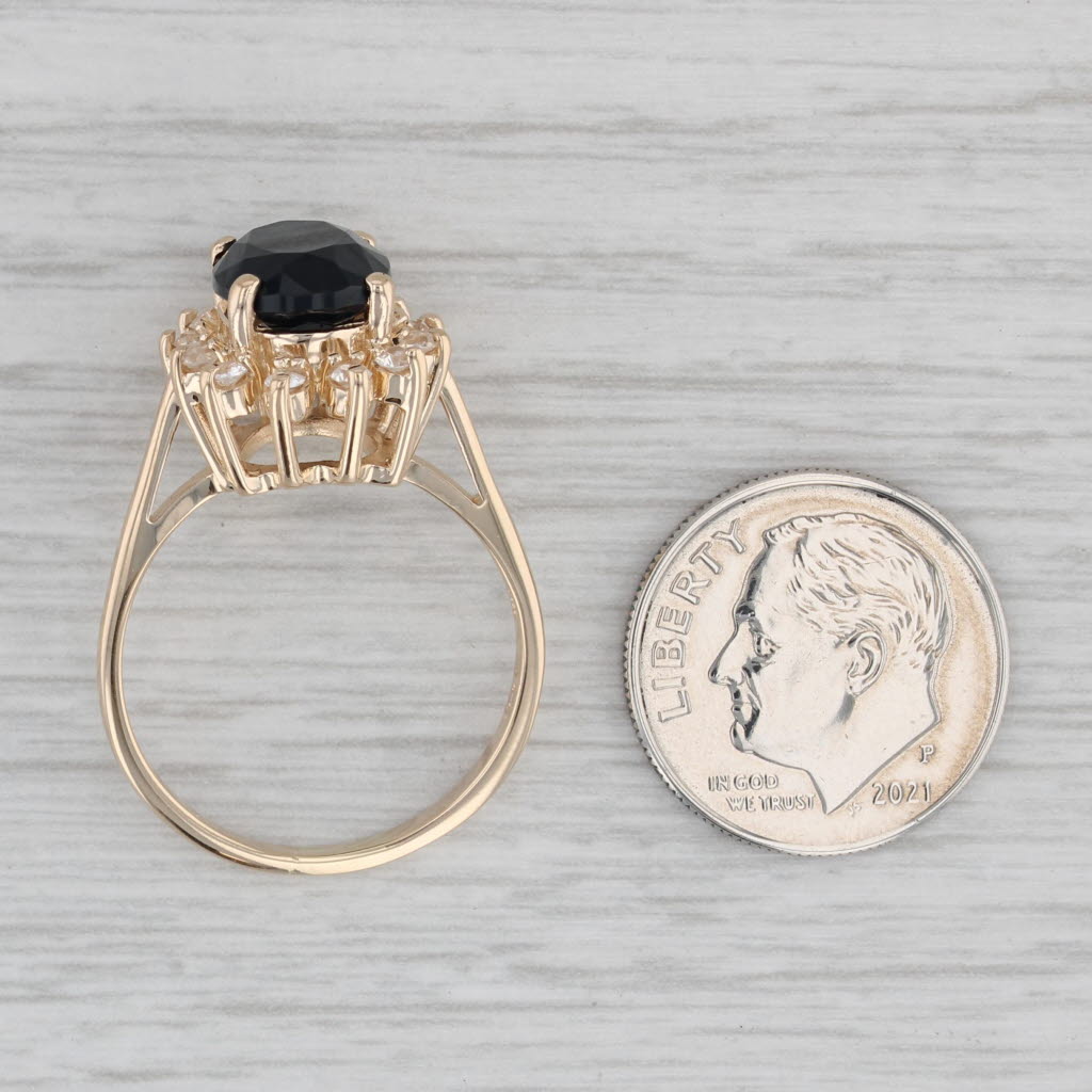 Gray 2.92ctw Oval Black Onyx Cubic Zirconia Halo Ring 14k Yellow Gold Size 8
