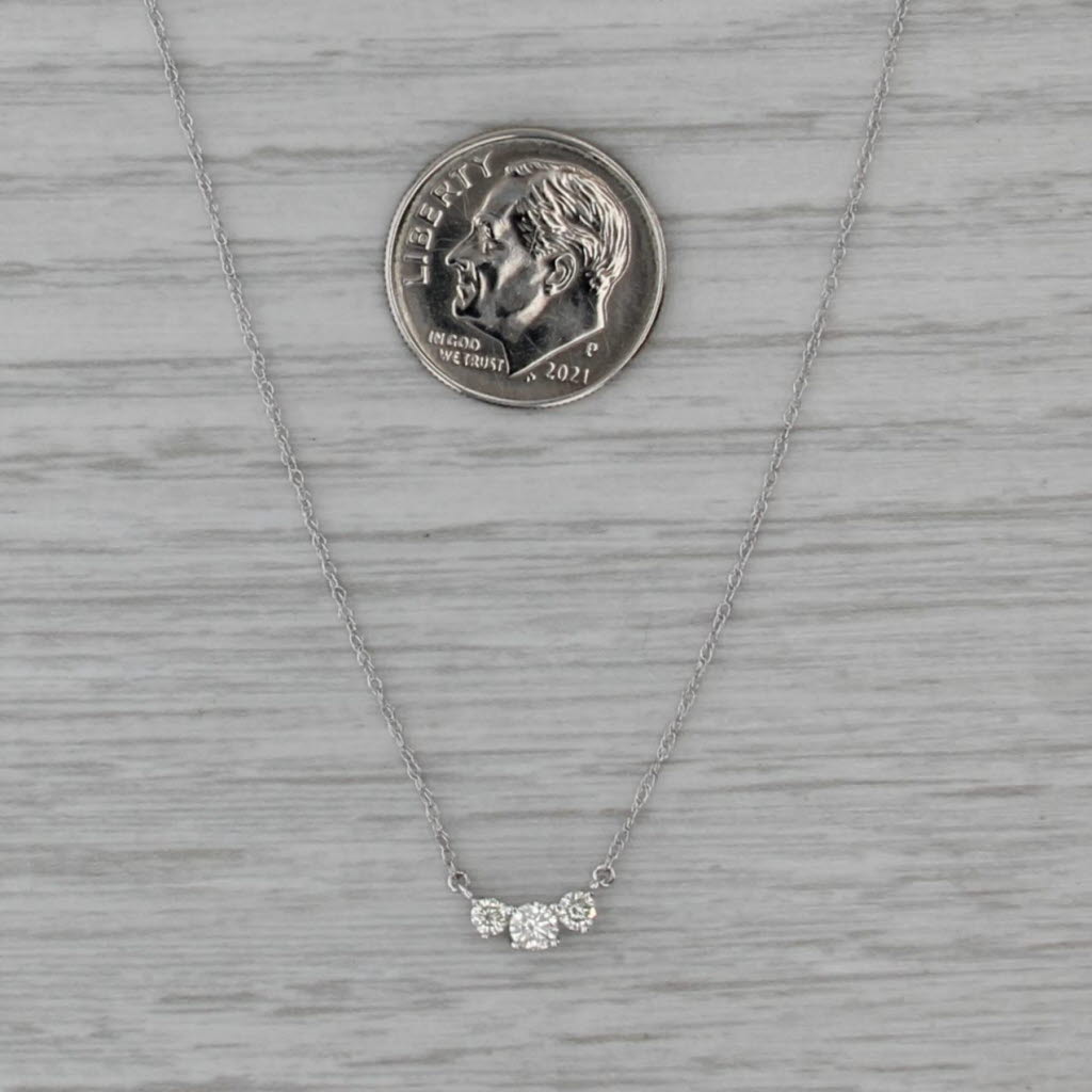New 0.20ctw Diamond 3-Stone Pendant Necklace 14k White Gold 16"-18" Rope Chain