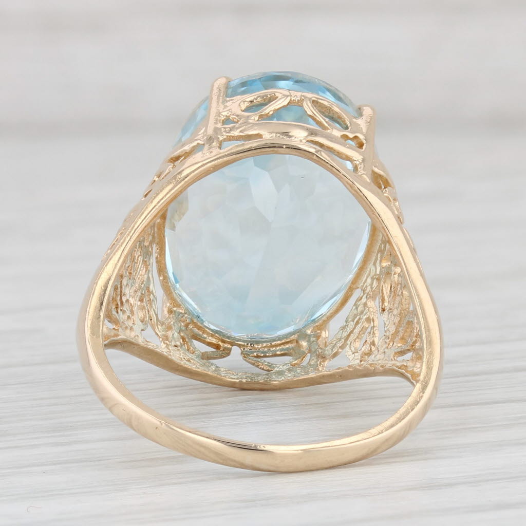 Light Gray 18.40ct Blue Topaz Ring 14k Yellow Gold Size 8 Large Oval Solitaire