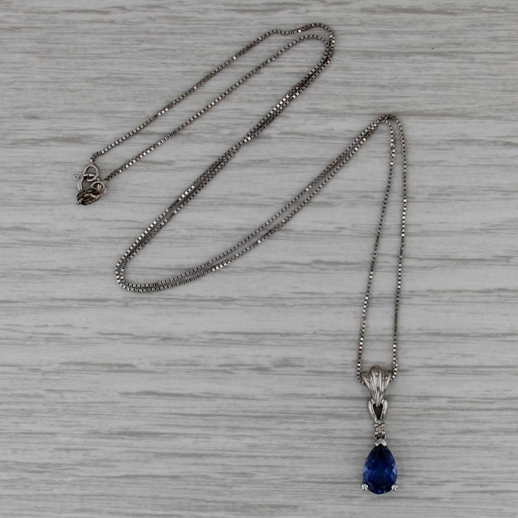 1.75 Lab Created Sapphire Diamond Pendant Necklace 10k White Gold 18" Box Chain