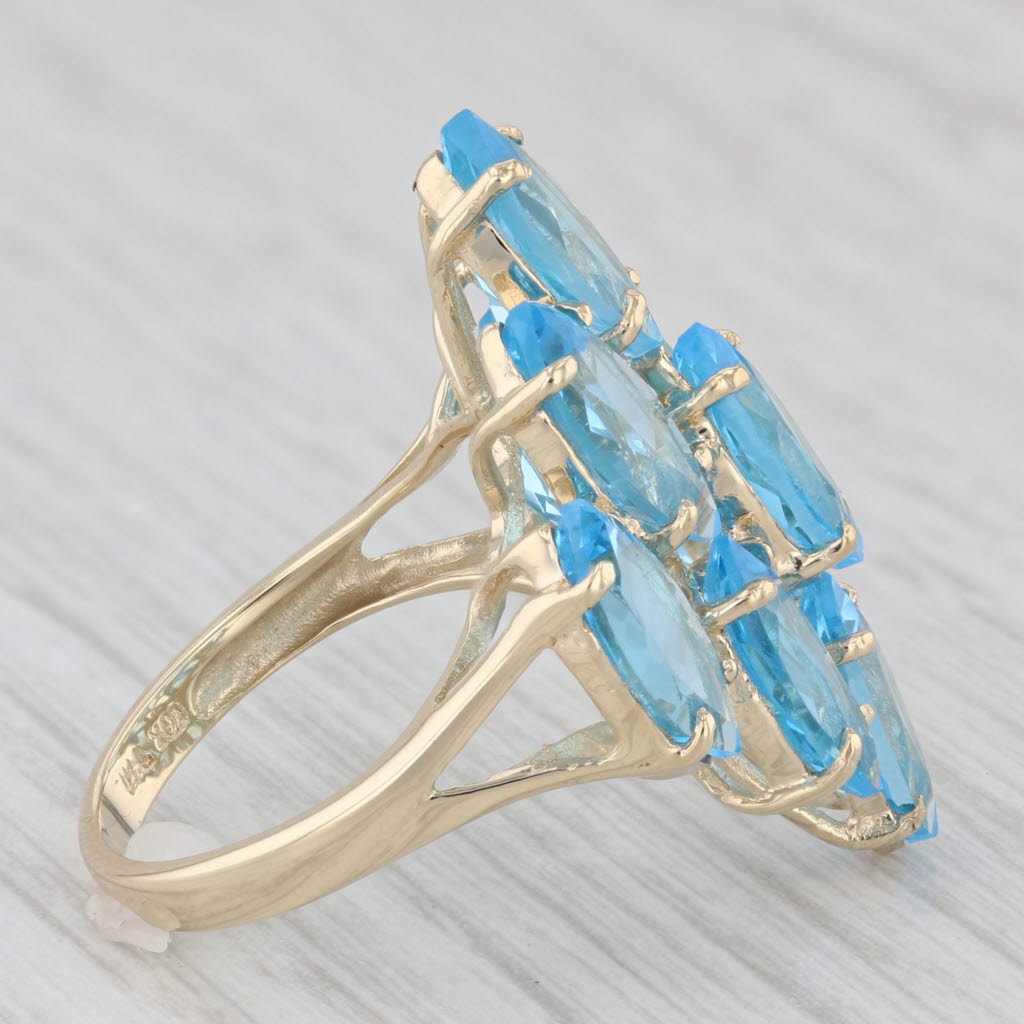 Light Gray 11.70ctw Blue Topaz Cocktail Cluster Ring 10k Yellow Gold Size 7