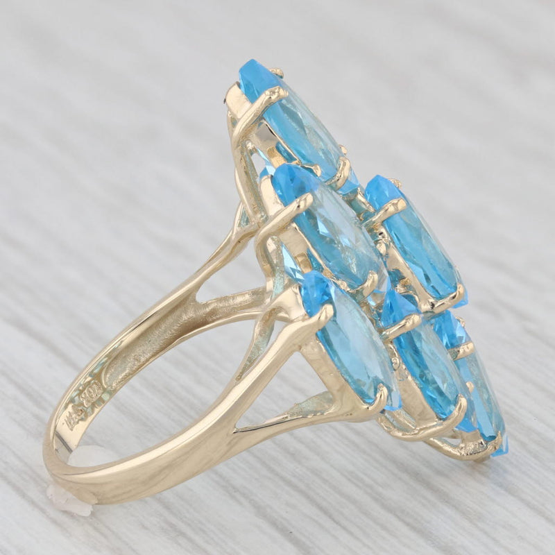 11.70ctw Blue Topaz Cocktail Cluster Ring 10k Yellow Gold Size 7