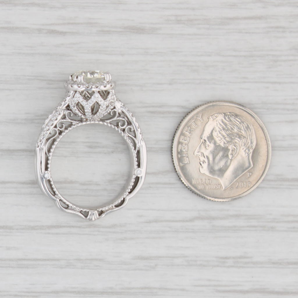 Light Gray Verragio 1.29ctw Round Diamond Halo Engagement Ring 14k White Gold Size 3.75 GIA
