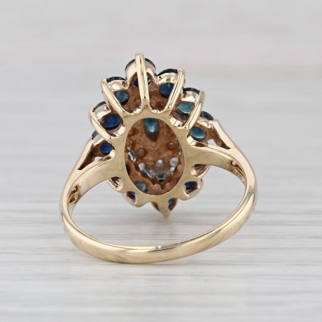 2.14ctw Blue Sapphire Diamond Halo Ring 10k Yellow Gold Size 7.25 Cocktail