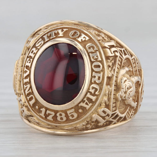 University of Georgia BFA 1951 Lab Created Ruby 10k Gold Class Ring Size 9