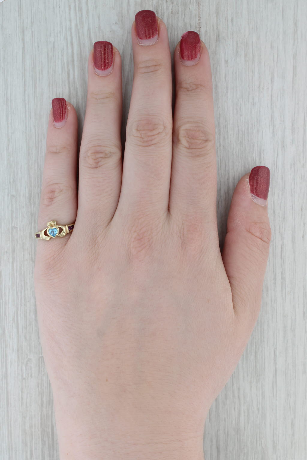 Gray 0.39ctw Blue Topaz Amethyst Claddaugh Ring 14k Gold Size 7.25 Made in Ireland