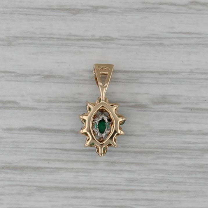 0.52ctw Emerald Diamond Pendant 14k Yellow Gold Small Flower Drop