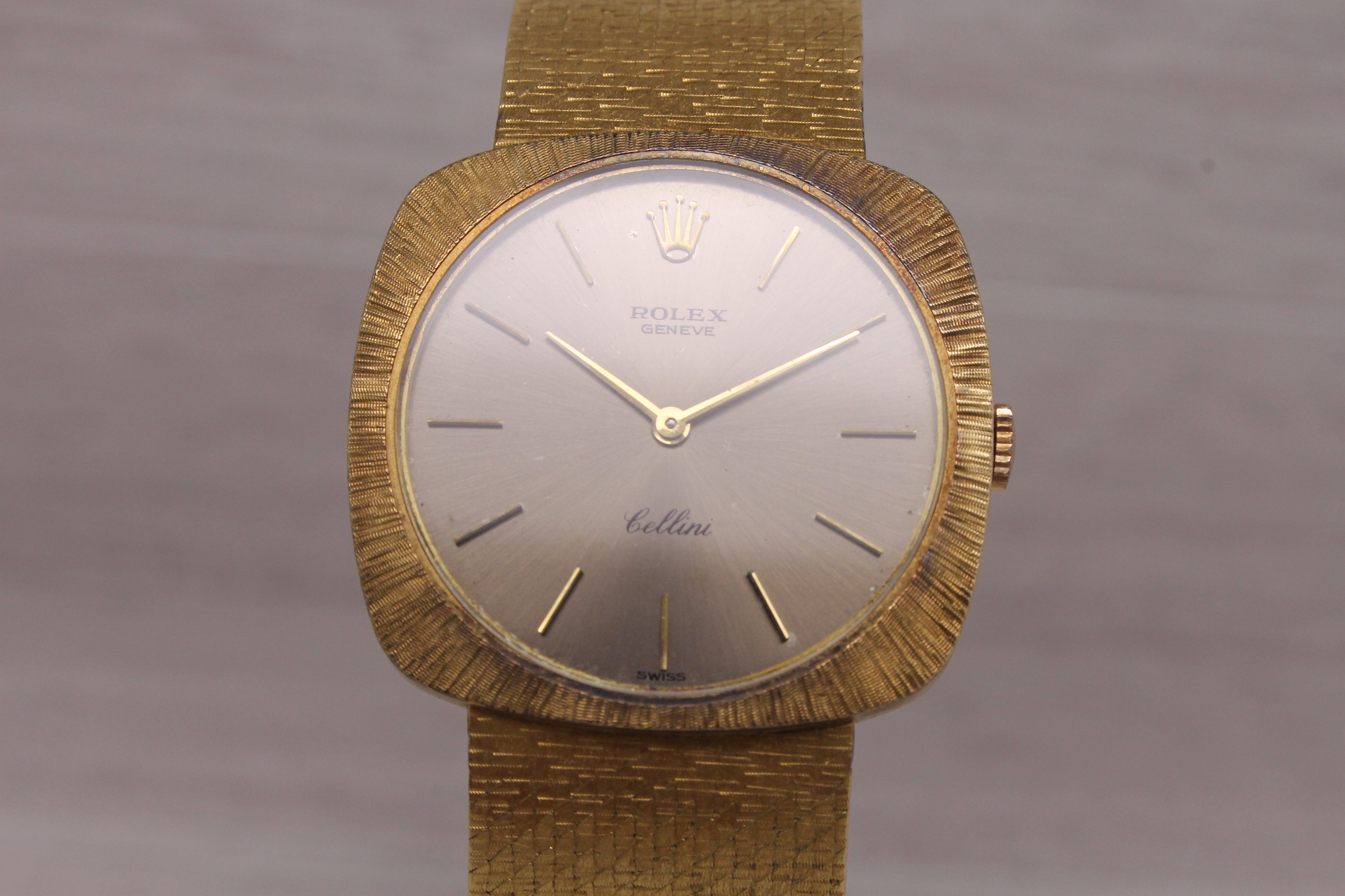 Slate Gray Vintage 1970's Rolex Cellini 18k Mens Yellow Gold Manual Heavy Bracelet Watch