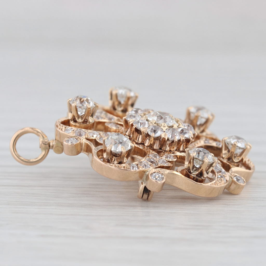 Light Gray Vintage 2.34ctw Diamond Brooch Pendant 14k Yellow Gold Ornate Pin
