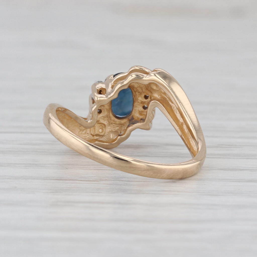 0.64ctw Oval Blue Sapphire Diamond Bypass Ring 14k Yellow Gold Size 6.5