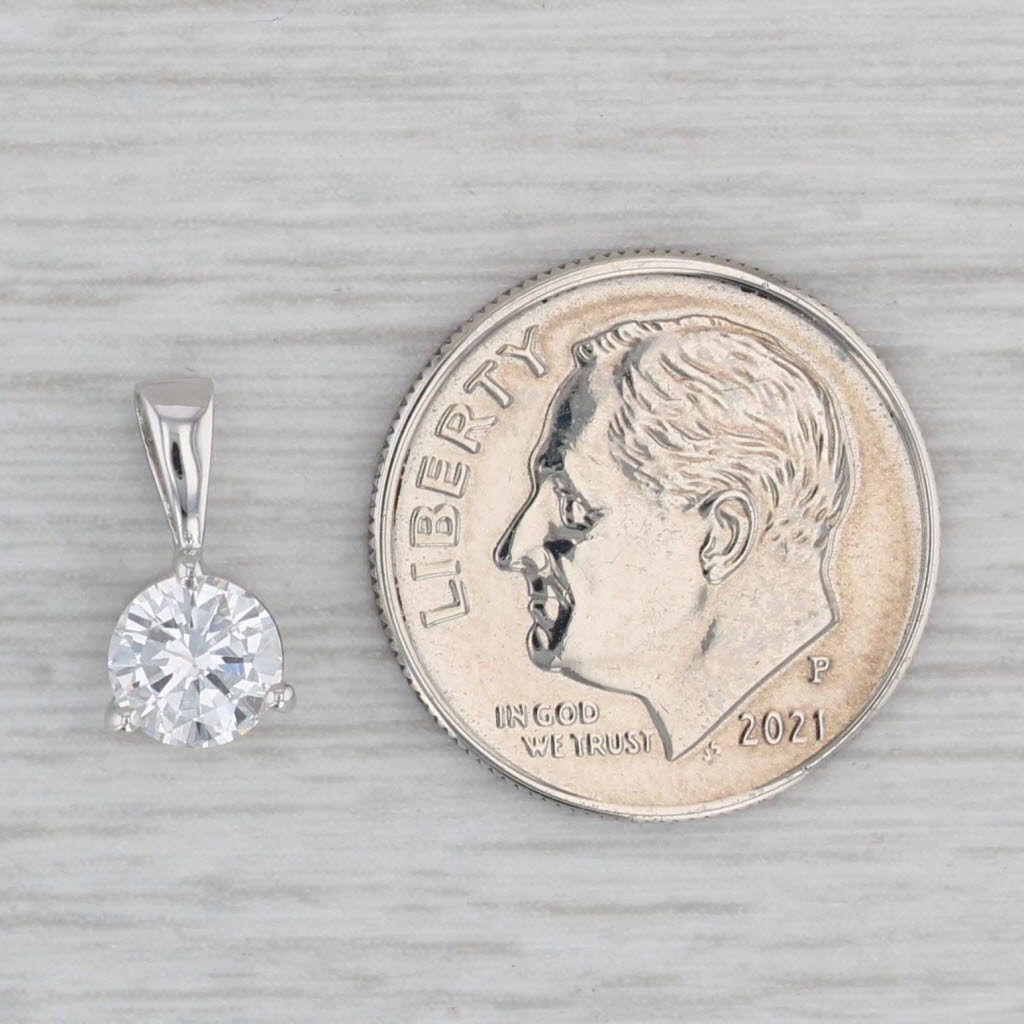 New Small 0.54ct Round Diamond Solitaire Pendant 18k White Gold GIA