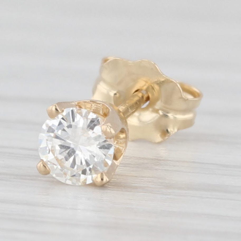 Light Gray Single 0.20ct Diamond Solitaire Stud Earring 14k Yellow Gold Round Brilliant