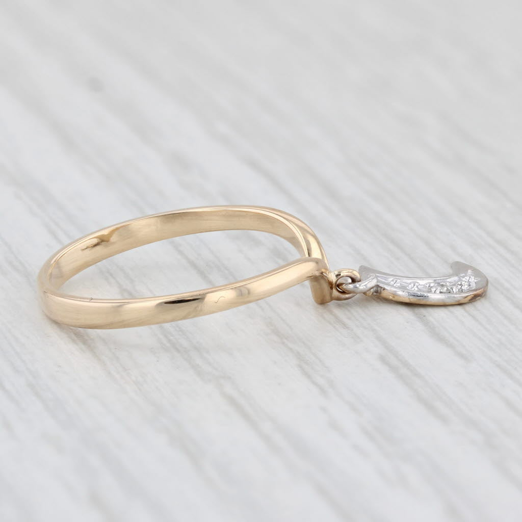 Light Gray Diamond Accented Crescent Moon Charm Ring 14k Yellow White Gold Size 6.5